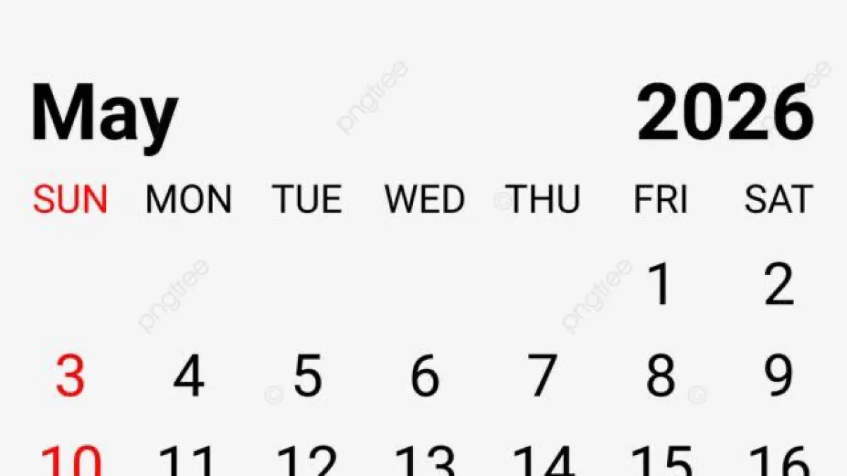Ilustrasi kalender bulan Mei 2026.