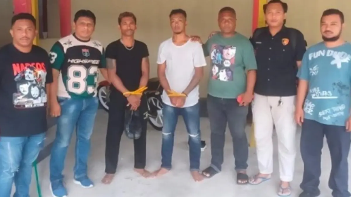 Dua pria berinisial HR (28) dan FU (36) diamankan polisi sebagai pelaku pembunuhan Nus Kei. (Foto ist)