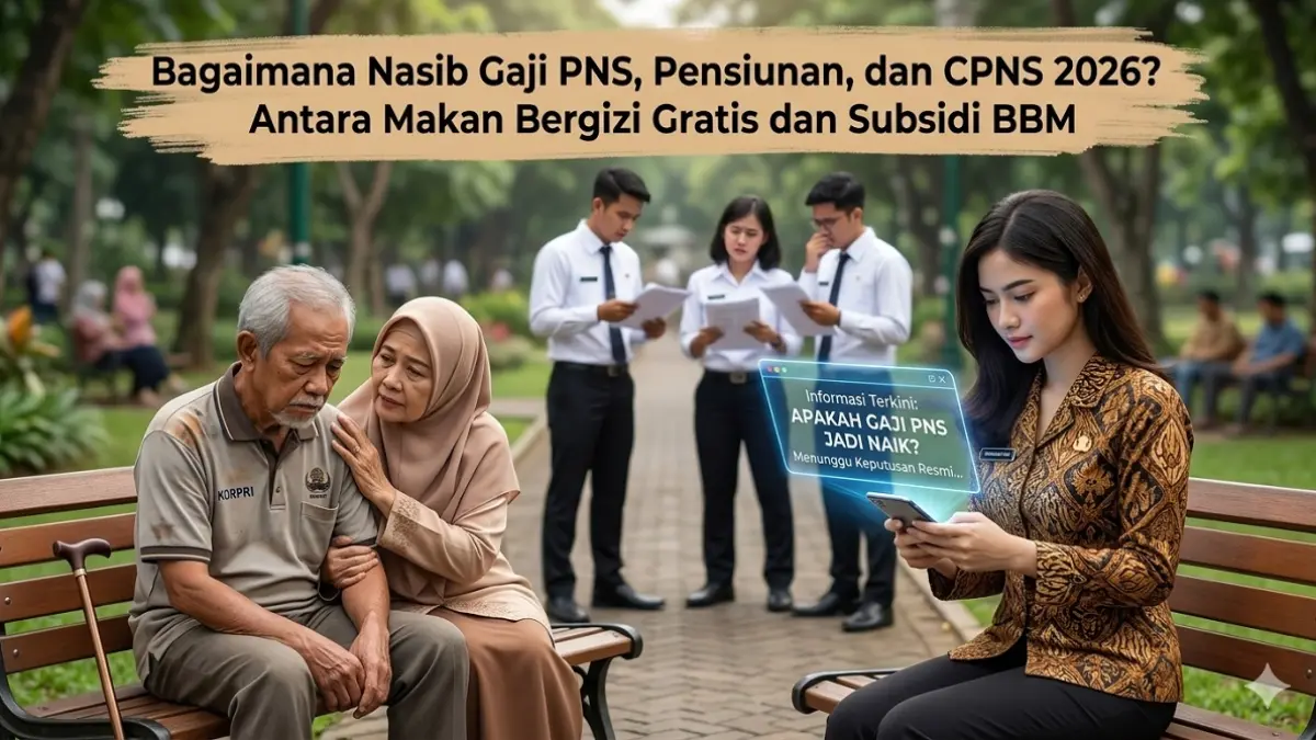 Ilustrasi ASN sedang melihat informasi soal kenaikan gaji, serta keresahan pensiunan PNS. (Generate AI)