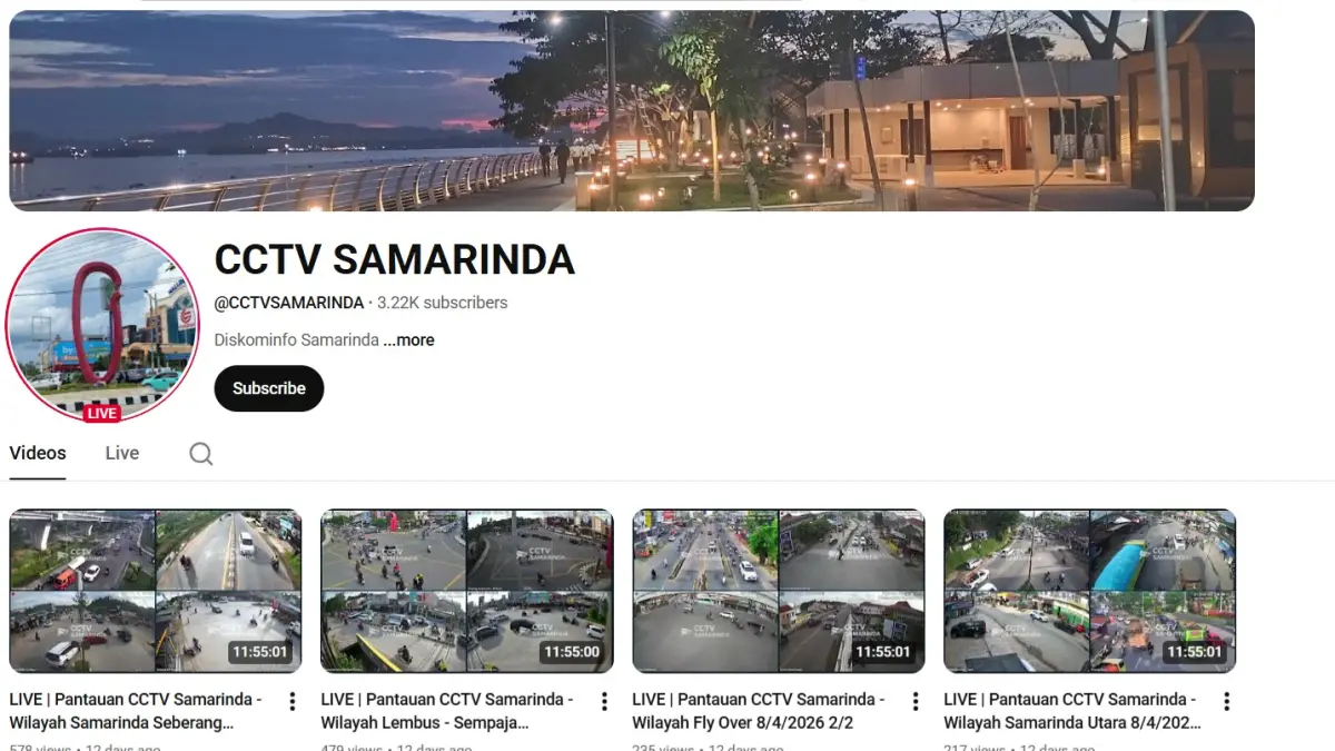 INFORMASI: Tampilan chanel youtube CCTV Samarinda yang dikelola Diskominfo Samarinda sebagai petunjuk pengalihan arus lalu lintas menghadapi Demonstrasi 214 di Kantor Gubernur Kaltim. (DENNY SAPUTRA/KP)

&nbsp;