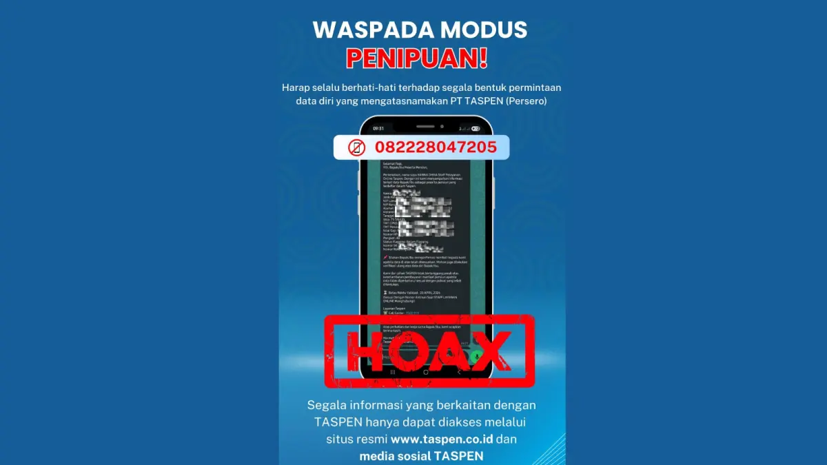 WASPADA: Segala informasi yang berkaitan dengan TASPEN hanya dapat diakses melalui situs resmi www.taspen.co.id dan media sosial TASPEN.