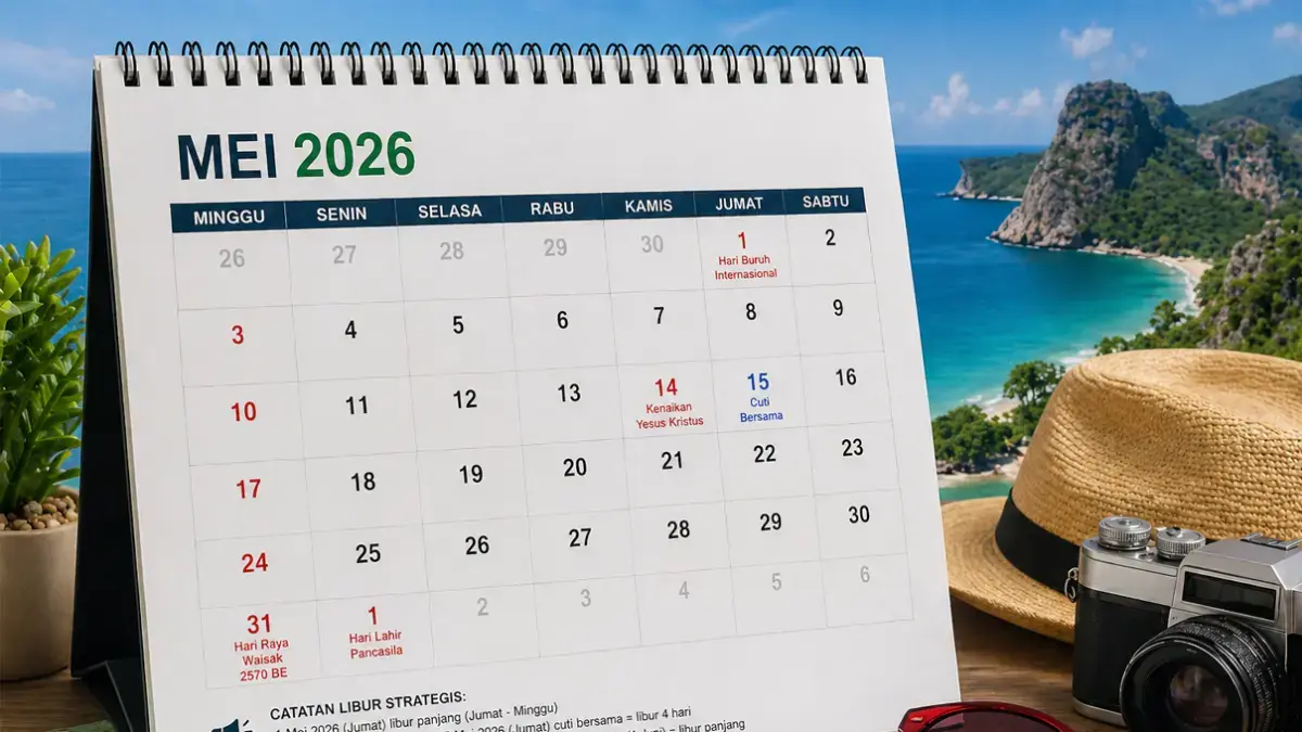 Kalender Mei 2026 dengan rincian tanggal merah, cuti bersama, dan long weekend. (radarsemarang.jawapos.com)