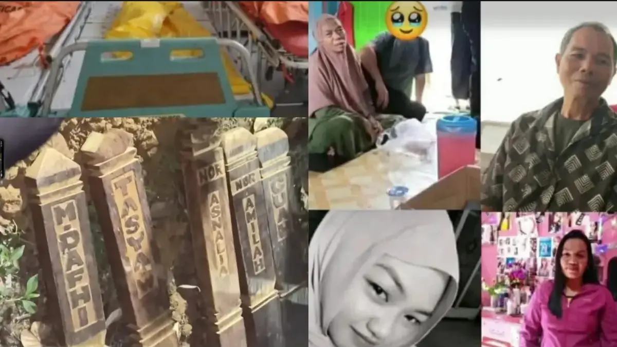 Kolase suasana duka usai tragedi pembunuhan satu keluarga di Barito Utara, mulai dari korban yang dirawat, momen kebersamaan keluarga, hingga deretan nisan para korban.