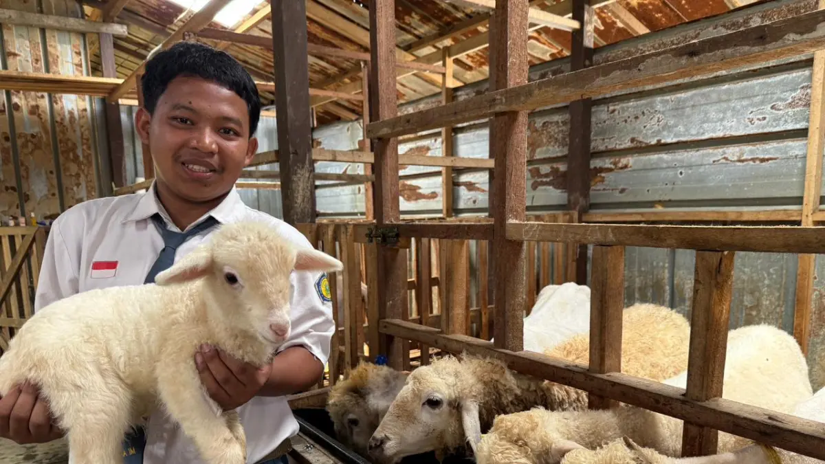 BEKAL: Ketertarikan Alfan pada dunia peternakan begitu tinggi. Dia tak menyia-nyiakan kesempatan untuk terlibat langsung di Pondok Farm. Bekal untuk mengembangkan usaha serupa di desanya setelah lulus.
