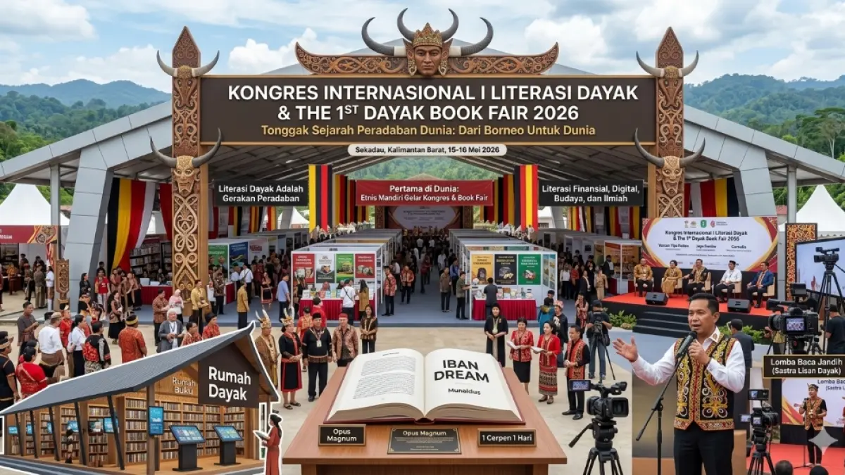 Ilustrasi Kongres Internasional I Literasi Dayak & The 1st Dayak Boor Fair 2026.(generate AI)