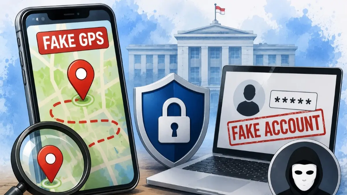Ilustrasi penggunaan fake GPS dan akun palsu.