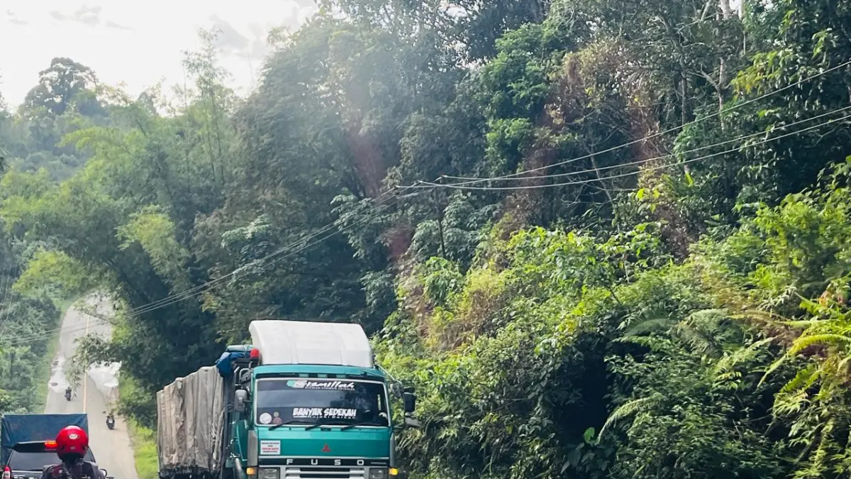 KAYU SIAPA? Truk fuso yang disinyalir bawa muatan kayu Log.&nbsp;