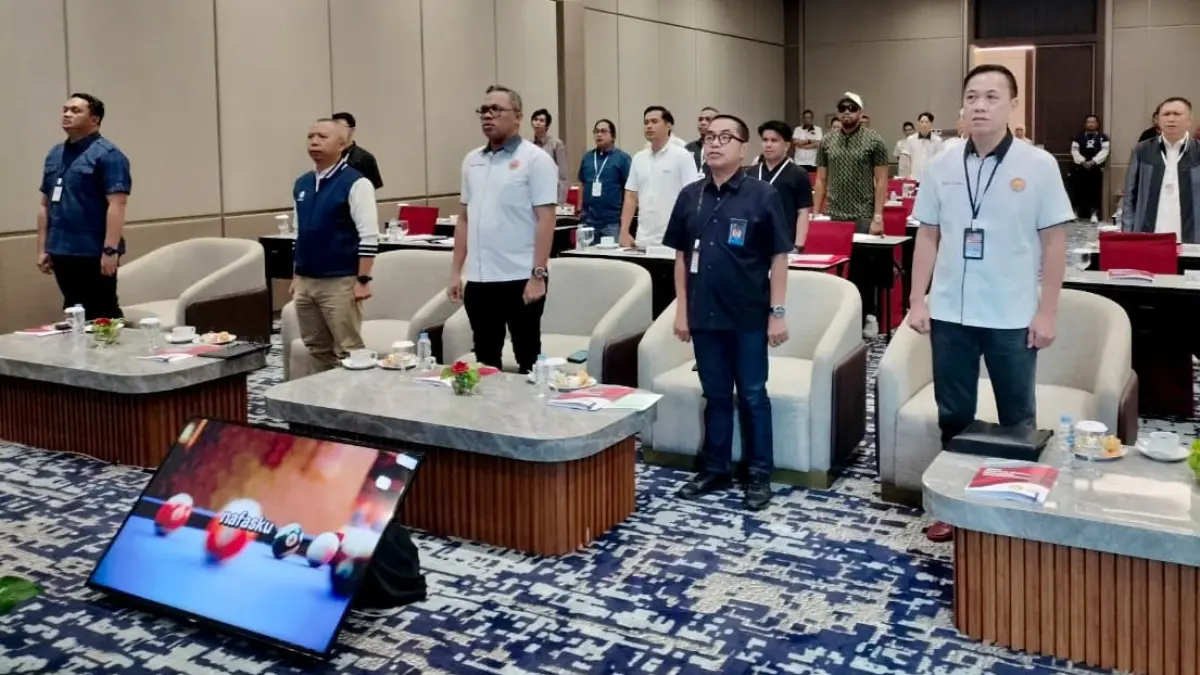 Ketua Umum KONI Kaltim, Rusdiansyah Aras, menghadiri Musorprov POBSI Kaltim di Hotel Platinum, Sabtu (16/5/2026). Dalam forum tersebut, KONI Kaltim menargetkan dua medali emas cabang olahraga biliar pada PON 2028. (KONI KALTIM)