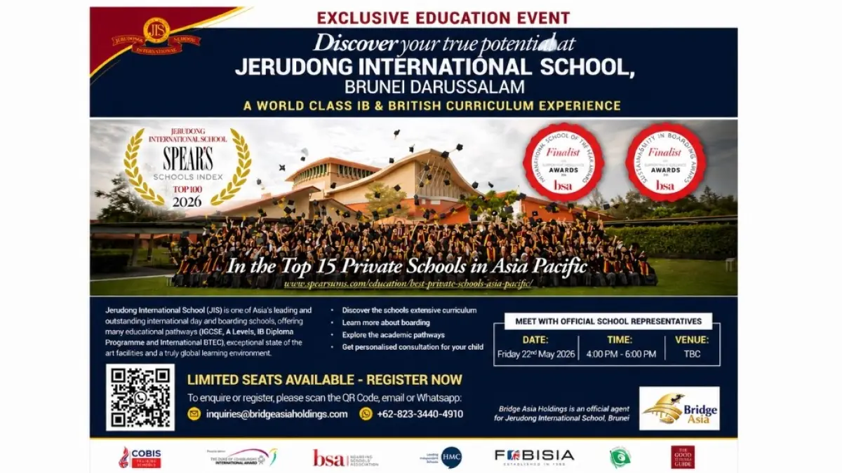 Jerudong International School dikenal sebagai salah satu sekolah internasional bergengsi di Asia Pasifik. 