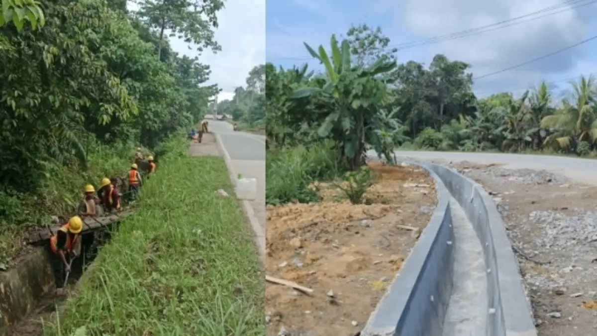 Pekerjaan pembangunan dan pemeliharaan drainase di ruas Muara Muntai–Simpang Belusuh terus dikebut BBPJN Kalimantan Timur guna menjaga kondisi jalan tetap optimal dan bebas genangan.