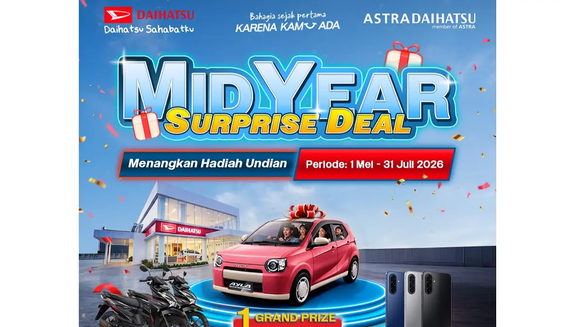 Promo Daihatsu 2026 tawarkan hadiah mobil Ayla modifikasi, motor, smartphone, serta kredit dan trade-in mudah di seluruh dealer resmi Indonesia.  (Foto: Istimewa)