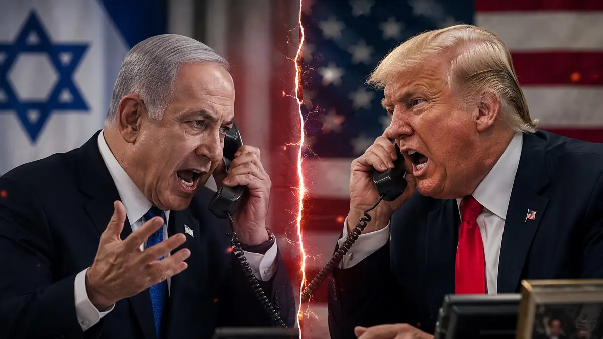 Ilustrasi. Netanyahu dan Trump sedang berselisih di telepon. (Generate AI)