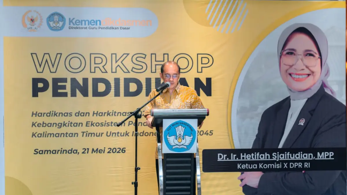 Jabang Tutuka, ketua Tim Kerja Regulasi dan Supervisi Direktorat Guru Pendidikan Dasar Kemendikdasmen, menghadiri lokakarya pendidikan di Samarinda, Kamis (21/5/2026). (Bayu/KP)