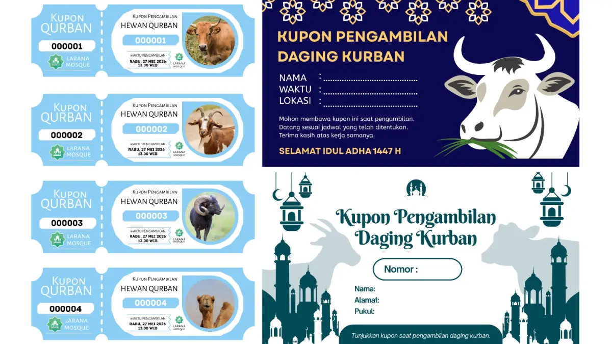 Beragam desain menarik kupon kurban Iduladha 1447 H. (Canva.com)  