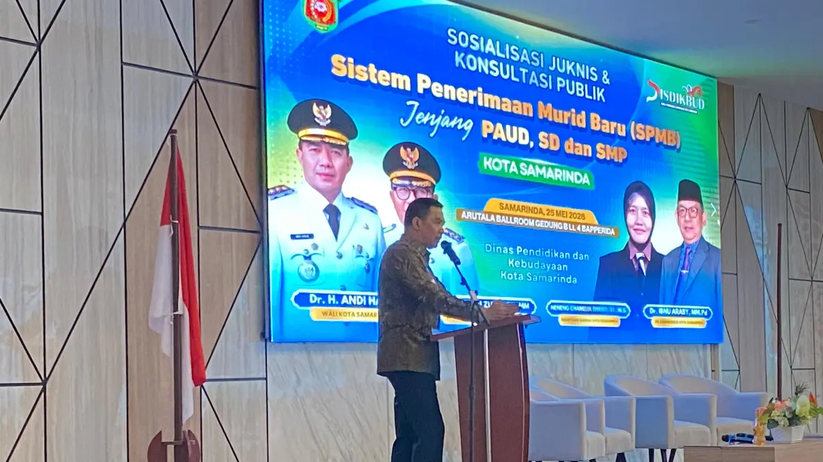 Wali Kota Samarinda, Andi Harun, dalam Sosialisasi Juknis dan Konsultasi Publik Jenjang PAUD, SD, SMP, di Arutalla Ballroom  Bapperida Lantai 4, Senin (25/5/2026). (ELLYSA FITRI/KALTIM POST)