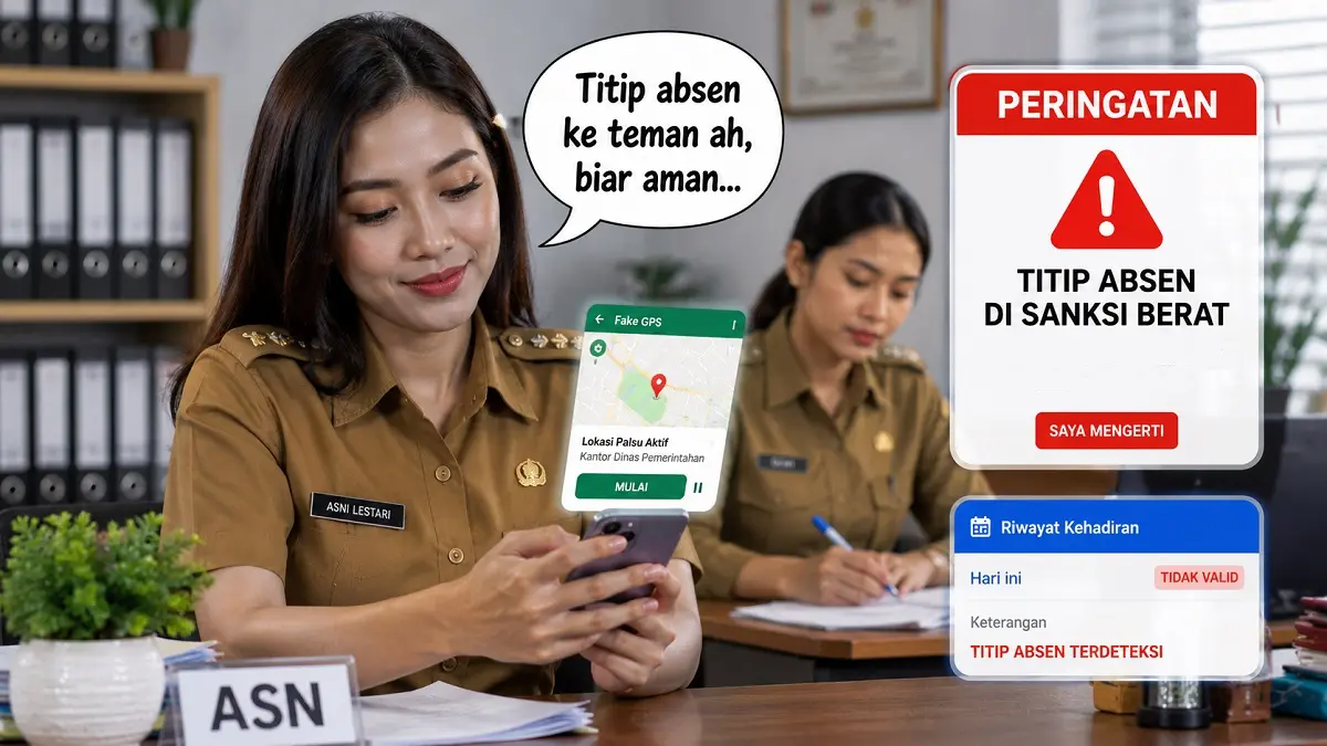 Ilustrasi. ASN sedang mencoba titip absen.