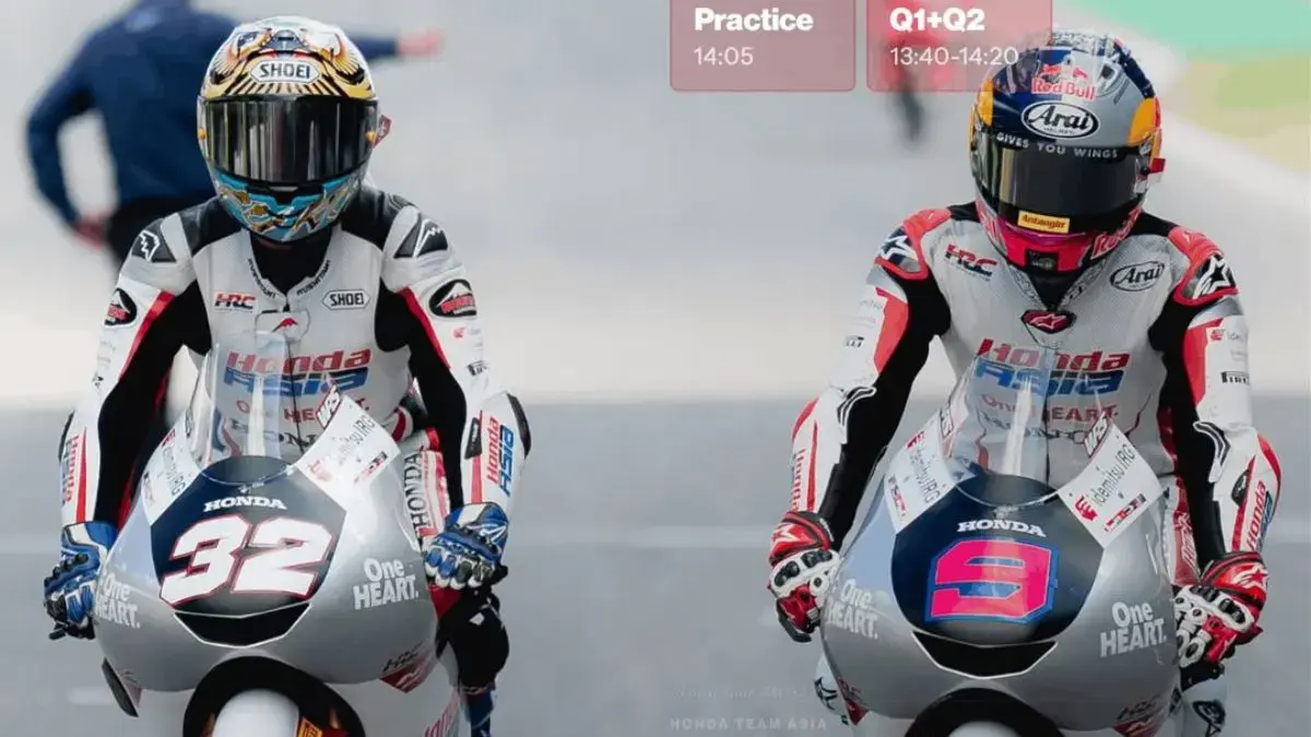 Pembalap Indonesia, Veda Ega Pratama (kanan), bersiap menghadapi persaingan ketat dengan Brian Uriarte menjelang Moto3 Italia 2026 di Sirkuit Mugello. (Dok. Honda Team Asia)
