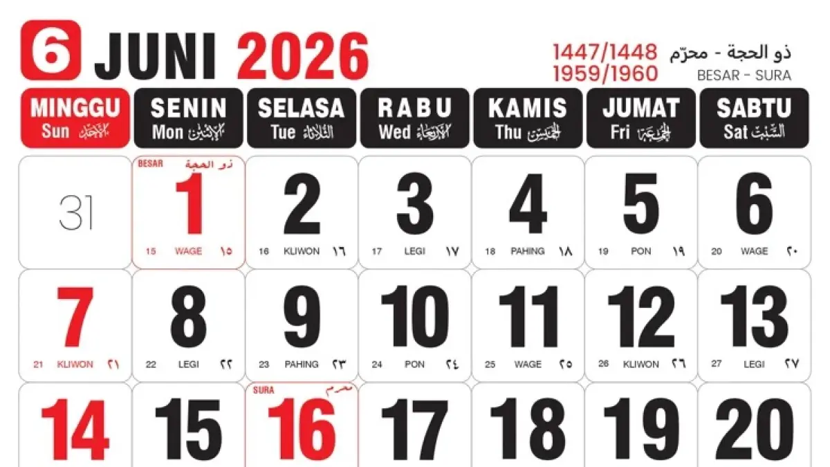 Ilustrasi kalender Juni 2026.