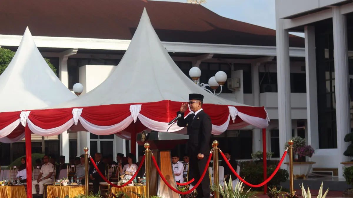 KHIDMAT: Wali Kota Balikpapan Rahmad Mas’ud dalam upacara peringatan Hari Lahir Pancasila 2026 di halaman Balai Kota Balikpapan, Senin (1/6). (ANGGI PRADITHA/KP)