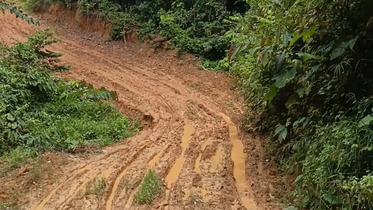 Salah satu titik krusial di ruas jalan poros Kecamatan Bongan yang menghubungkan Kampung Gerunggung dan Tanjung Soke, Kutai Barat.
