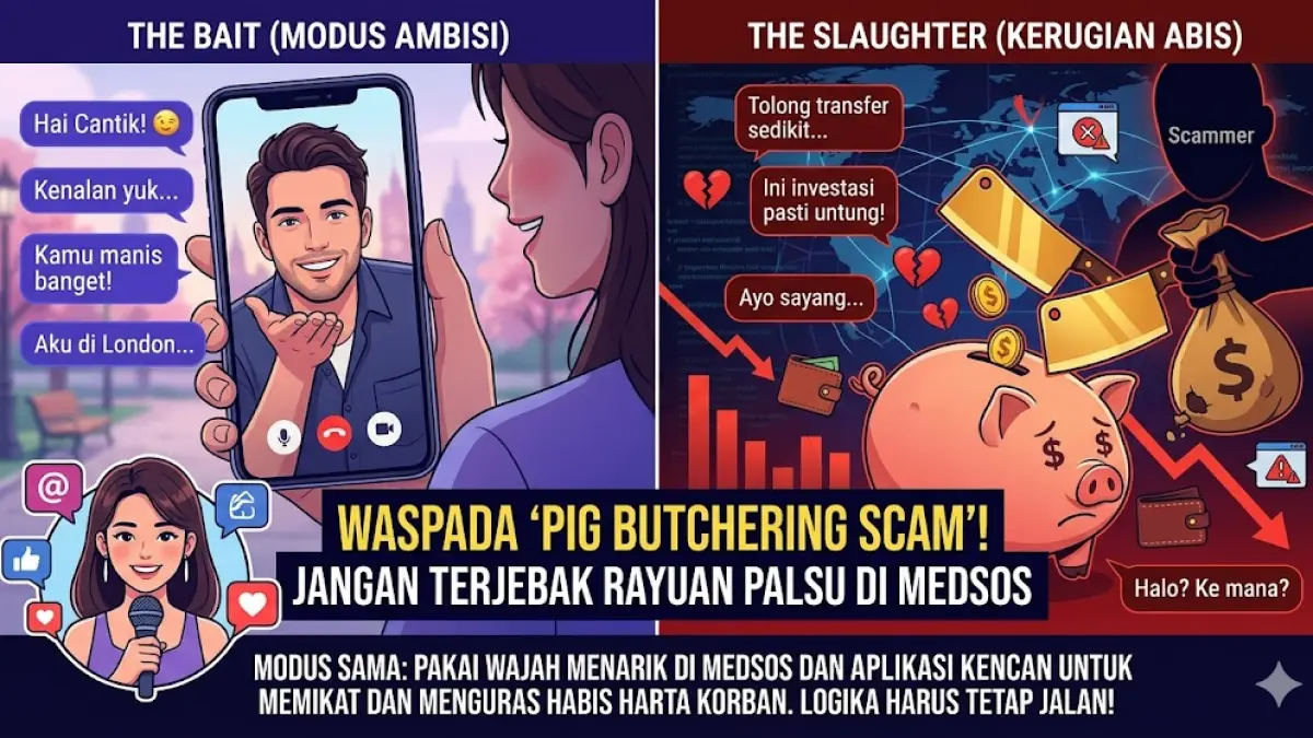 Ilustrasi penipuan di media sosial Pig Butchering Scam yang perlu diwaspadai.(generate ai)