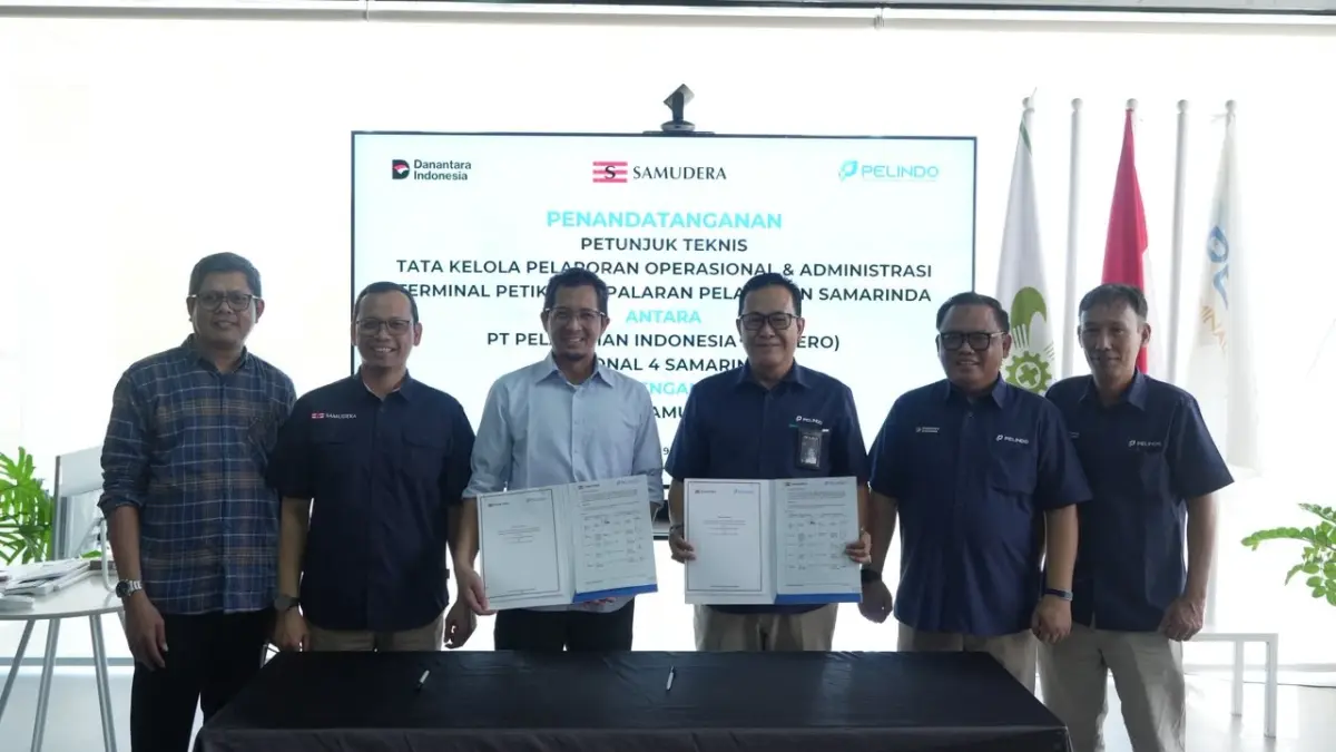 Pelindo dan PT Pelabuhan Samudera Palaran menandatangani Petunjuk Teknis Tata Kelola Pelaporan Operasional dan Administrasi Terminal Petikemas Palaran di Ruang Rapat TPK New Makassar, Selasa (9/6/2026). (IST)