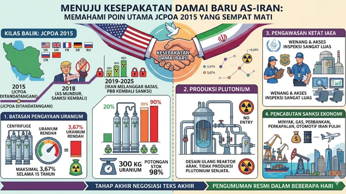 Ilustrasi poin-poin damai antara Amerika Serikat dengan Iran.(generate ai)