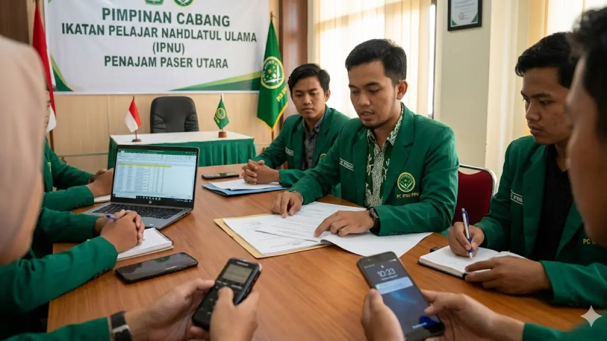 Ilustrasi IPNU PPU sedang menangani laporan dugaan perundungan guru kepada pelajar di sebuah SMP di PPU.(generate ai)