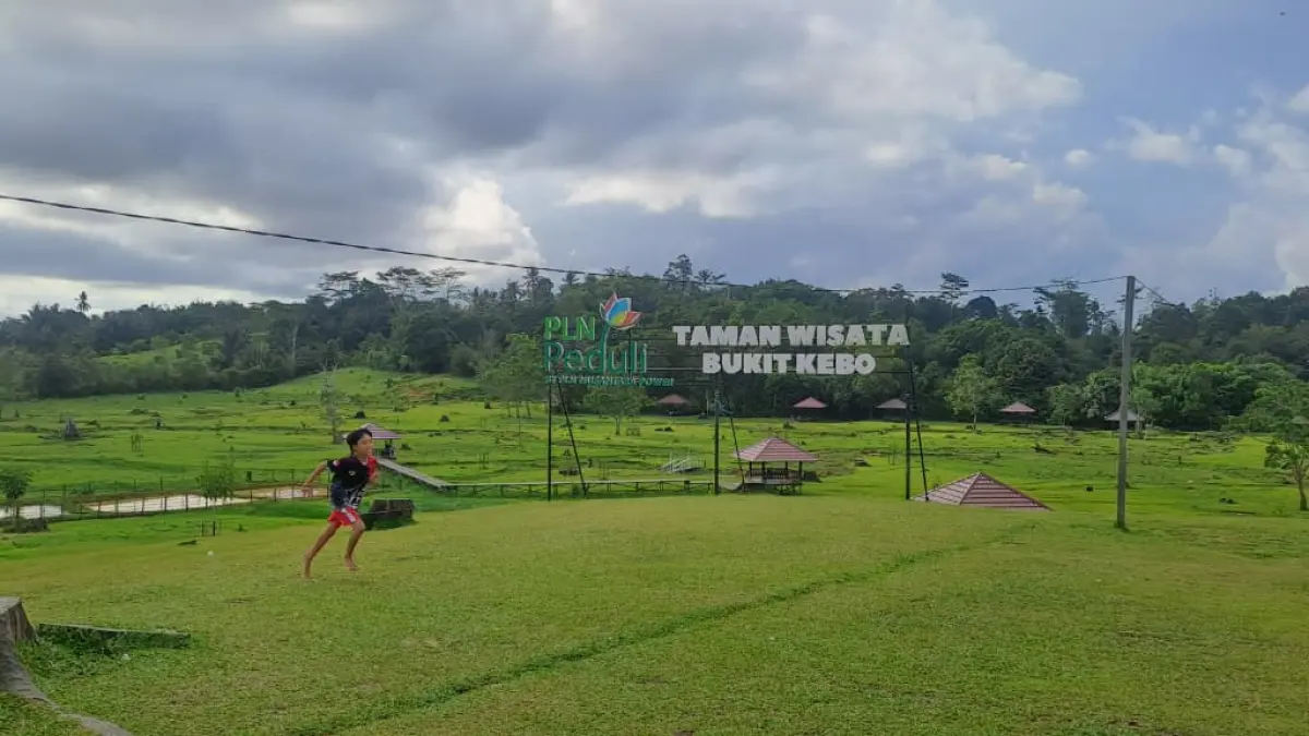 ANDA DITUNGGU DI SINI: Hamparan hijau rerumputan dan pepohonan, juga suasana yang tenang di Taman Wisata Bukit Kebo jadi alasan bagi pengunjung yang mulai merasa bosan dengan wisata pantai.(FOTO: MAULIDYA DIPITA ANGGREANI)