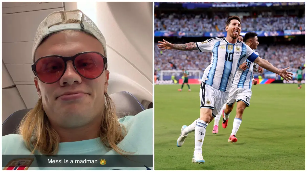 Erling Haaland lewat akun Snapchat-nya, memuji Lionel Messi yang berhasil mencetak hat-trick ke gawang Aljazair.