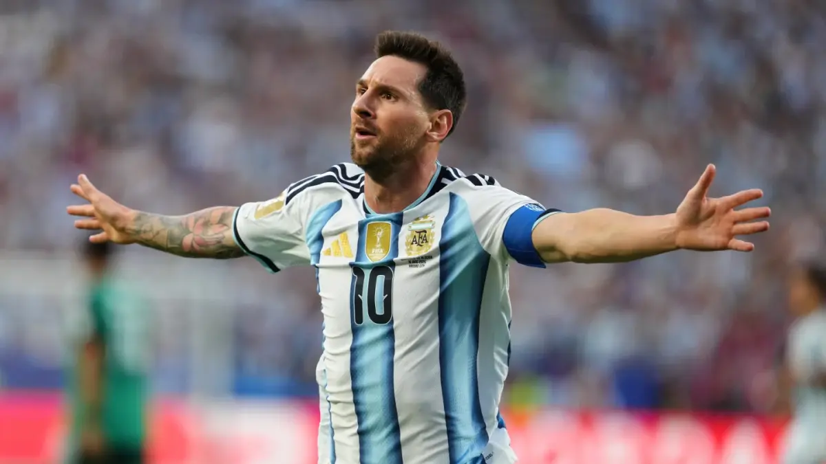 GOL PERTAMA: Lionel Messi,  bintang tim nasional Argentina, mencetak hat-trick pertamanya di ajang Piala Dunia 2026.(AP)