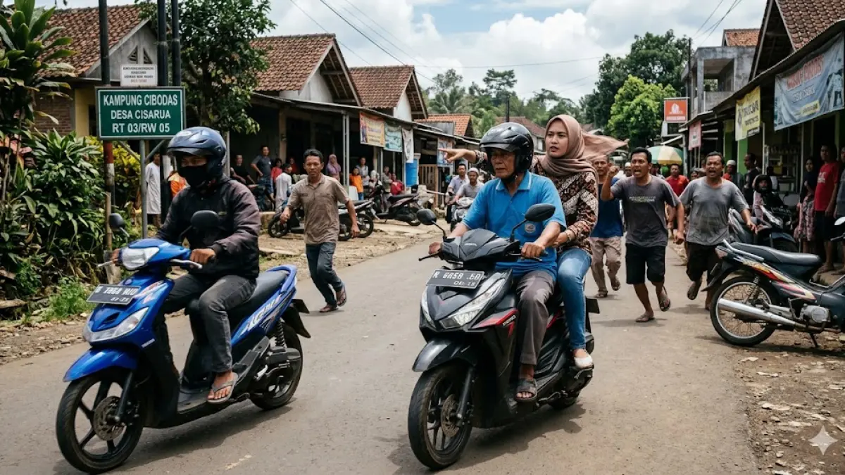Ilustrasi korban pencurian sepeda motor saat mengejar pelaku.(generate ai)