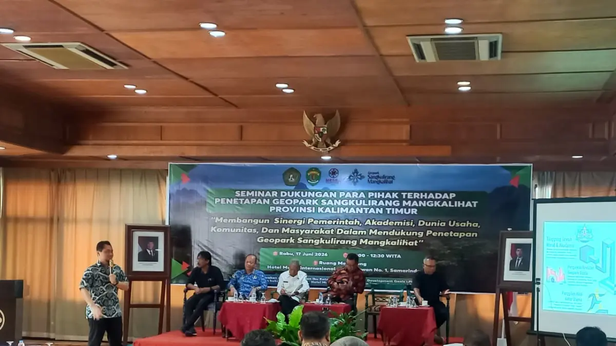 MATANGKAN USULAN: Pertemuan lintas sektor digelar untuk menyambut kedatangan Tim Verifikasi Geopark Nasional pada 6–10 Juli 2026 mendatang, yang akan menilai secara langsung kelayakan kawasan karst luas Sangkulirang-Mangkalihat. (EKO PRALISTIO/KP)

