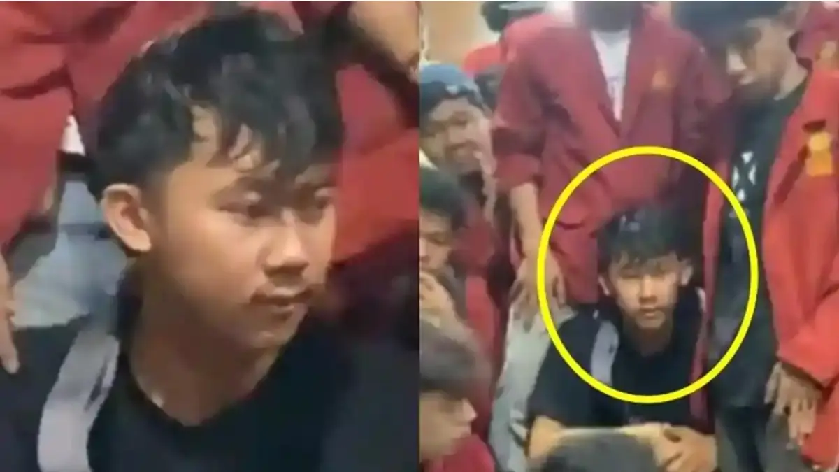 Video anggota polisi berpangkat Bripda dikerumuni mahasiswa UMY viral di media sosial. (Foto tangkapan layar)