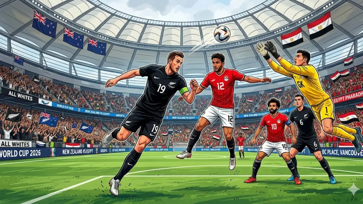 Ilustrasi pertandingan antara timnas Selandia Baru melawan Mesir pada Piala Dunia 2026.(generate ai)