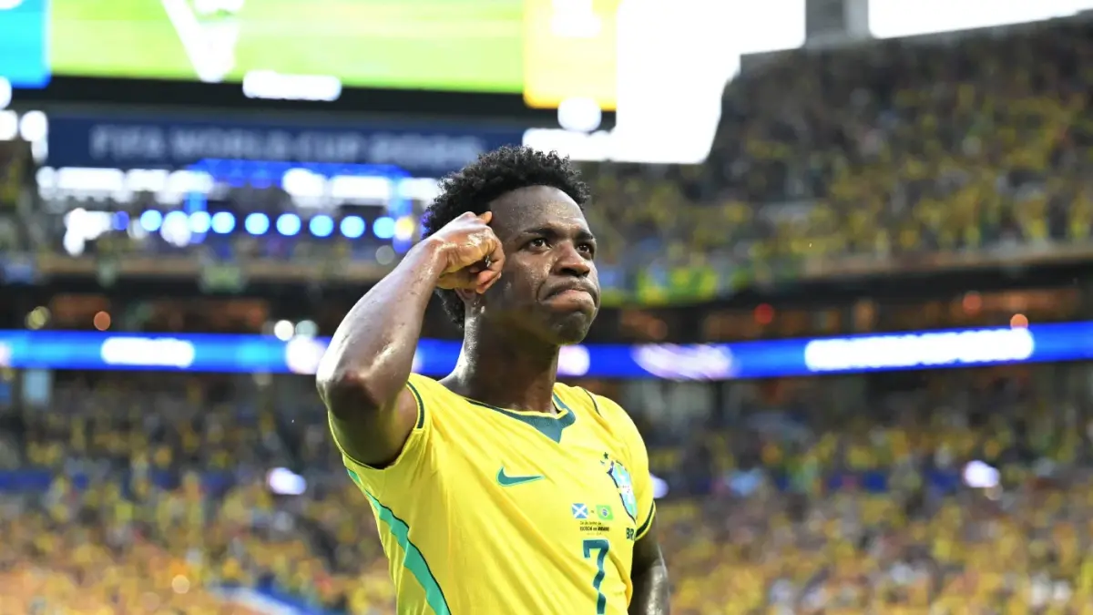 Vinicius Jr cetak dua gol dalam kemenangan Brasil atas Skotlandia. (Foto: AFP)