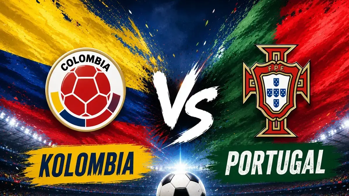 Duel pemain Kolombia dan Portugal dalam pertandingan krusial Grup K yang menentukan posisi puncak klasemen. (sport.espos.id)