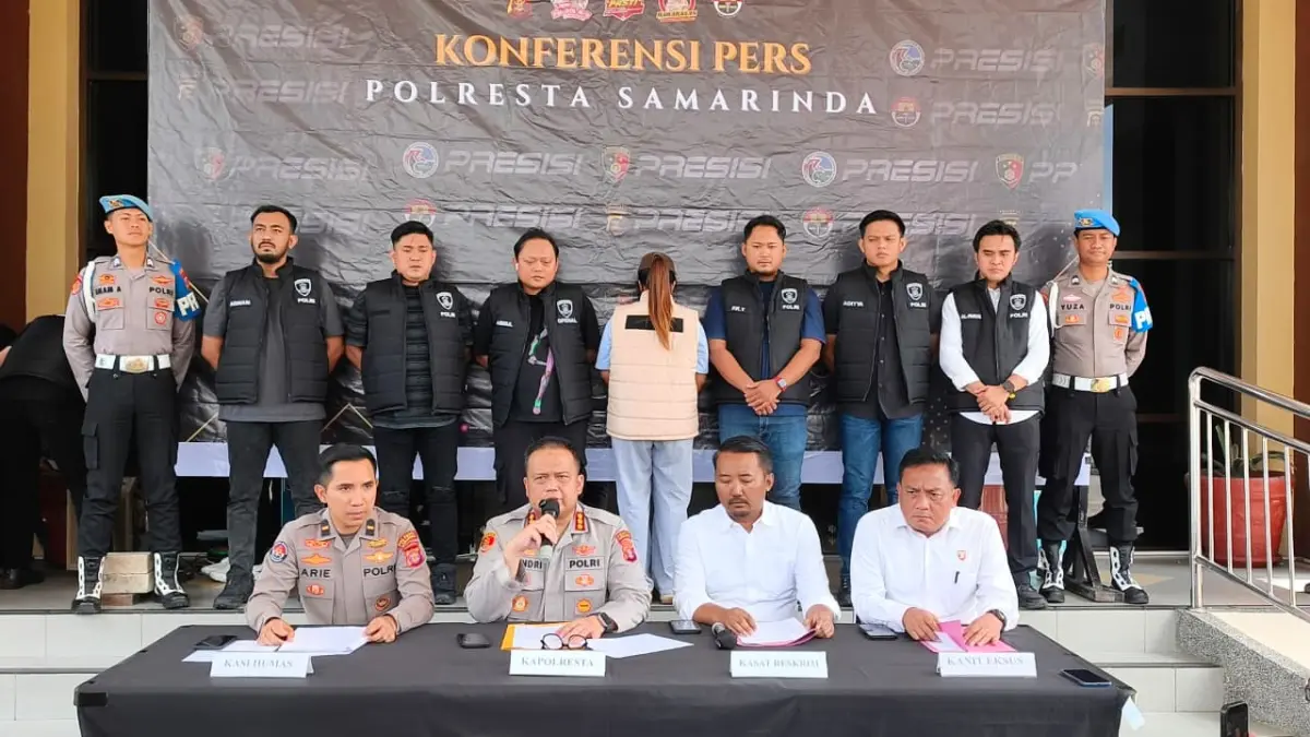 RILIS: Kapolresta Samarinda Kombes Pol Hendri Umar memimpin konferensi pers pengungkapan kasus dugaan penipuan Samarinda Half Marathon, Selasa (30/6). HAFIZ/KP
