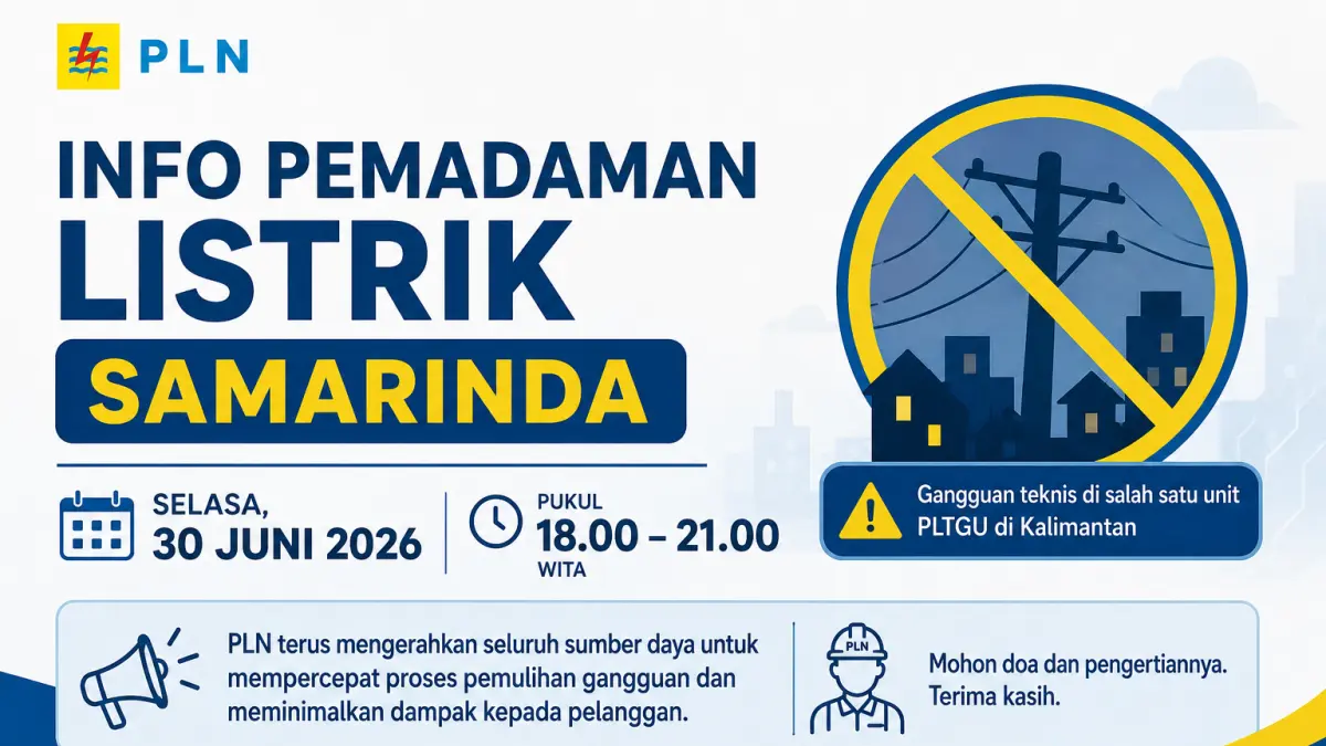 Update titik lokasi pemadaman listrik di Samarinda, Selasa (30/6/2026). (AI ChatGPT)