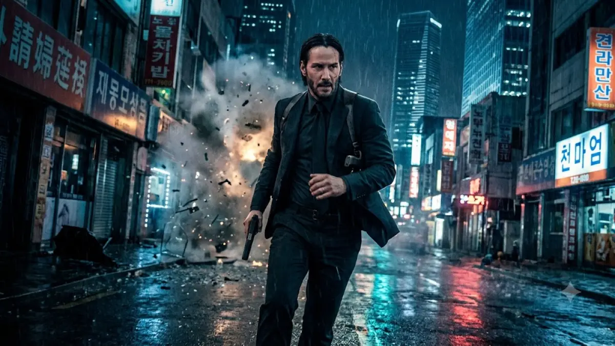 Bintang film Keanu Reeves dalam aksi Jhon Wick.(generate ai) 