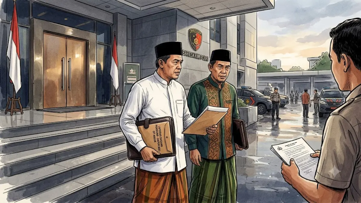 Ilustrasi kiai lapor ke Bareskrim Polri berkaitan dengan dugaan tertipu proyek dapur MBG.(generate ai)