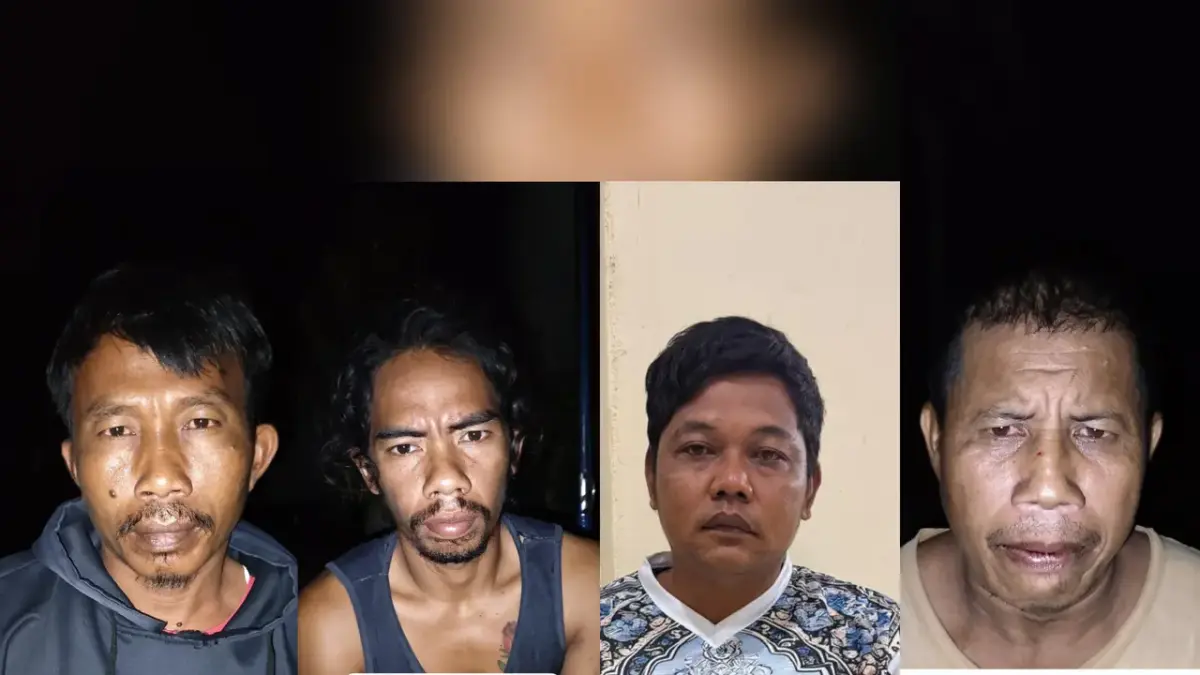 TERTANGKAP; Wajah empat pelaku pembunuh hewan langka dilindungi Tapir di Lampung yang berhasil ditangkap aparat kepolisian.(IST)