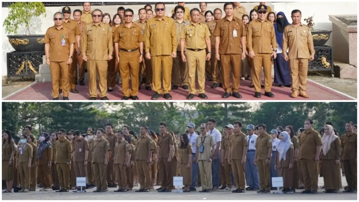 Wakil Bupati Kutai Barat, Nanang Adriani, memimpin Apel Gabungan Pemerintah Kabupaten Kutai Barat di Alun-alun Itho, Senin (6/7/2026).
