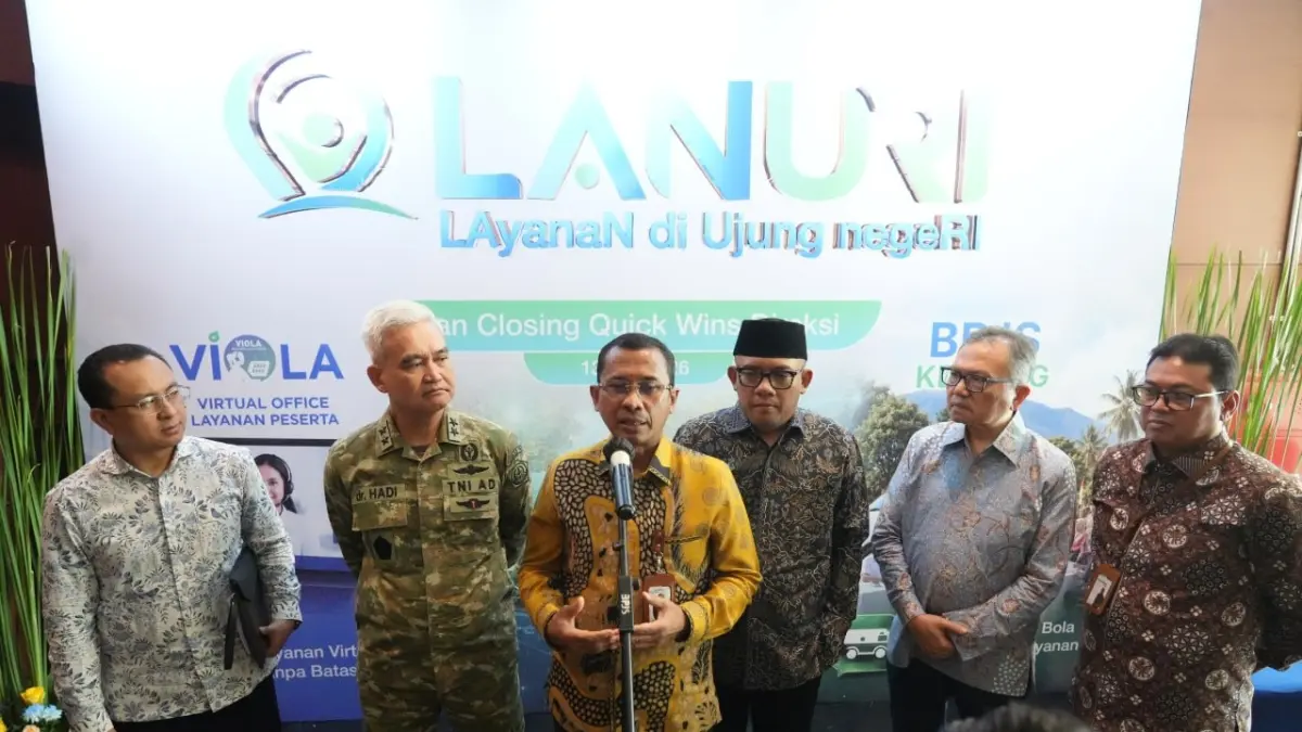LAUNCHING: Direktur Utama BPJS Kesehatan, Prihati Pujowaskito saat diwawancarai di acara launching Lanuri dan closing quick wins 100 hari kerja.