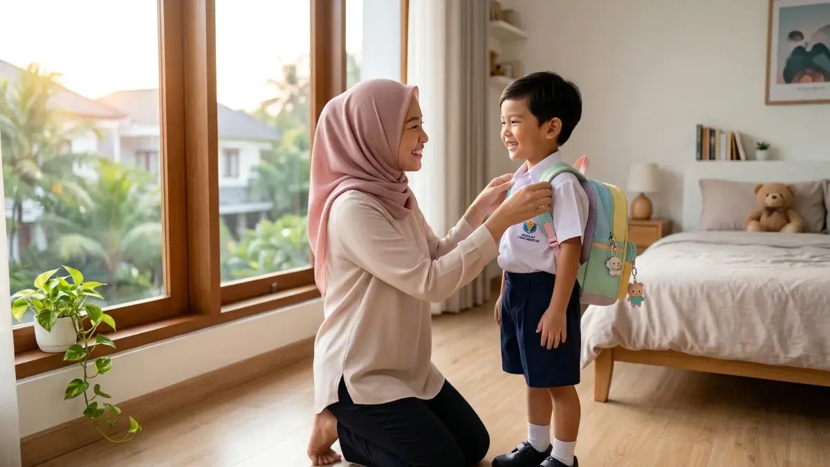 Ilustrasi anak mau sekolah.