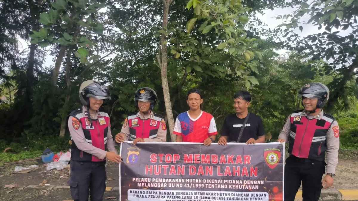JANGAN KARHUTLA: Sat Samapta Polres PPU gencar mengimbau masyarakat untuk tidak membakar hutan dan lahan saat musim kemarau seperti sekarang ini.(Dok.Humas Polres PPU)