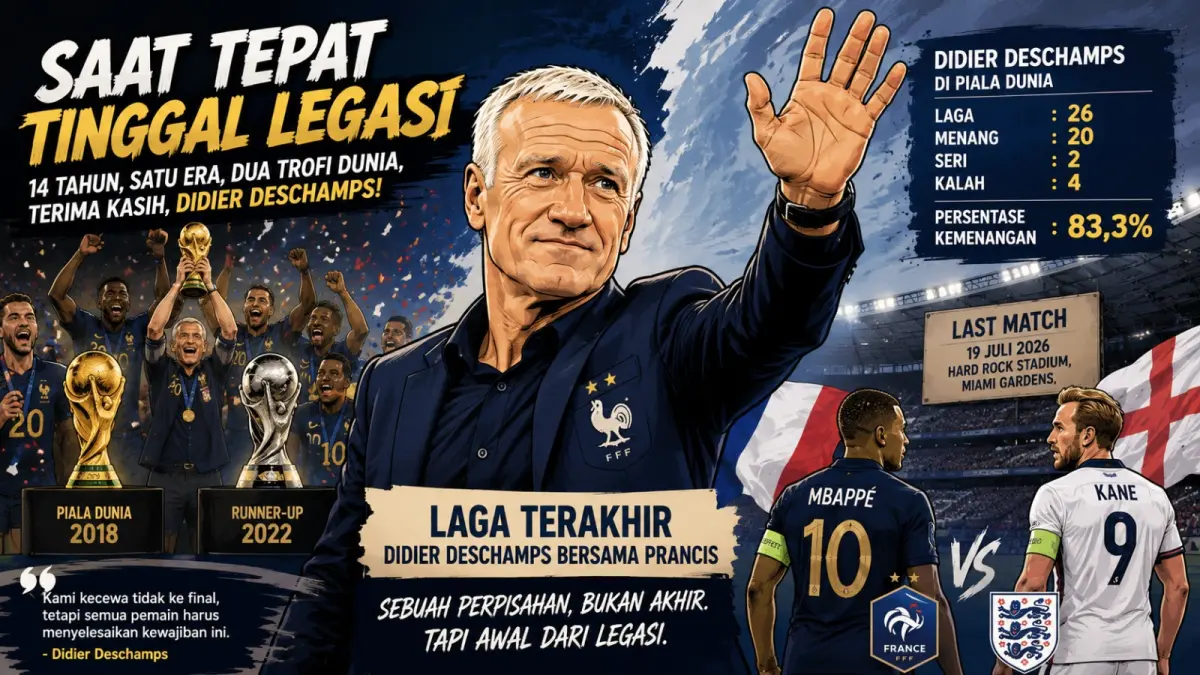 Laga kontra Inggris jadi perpisahan Didier Deschamps bersama Prancis. 