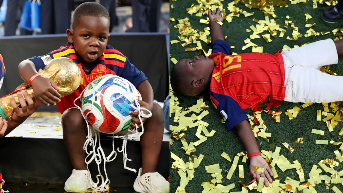 GEMAS: Momen Keyne, adik Lamine Yamal, saat Timnas Spanyol juara Piala Dunia 2026, Senin (20/7/2026) dini hari WIB. (IST)