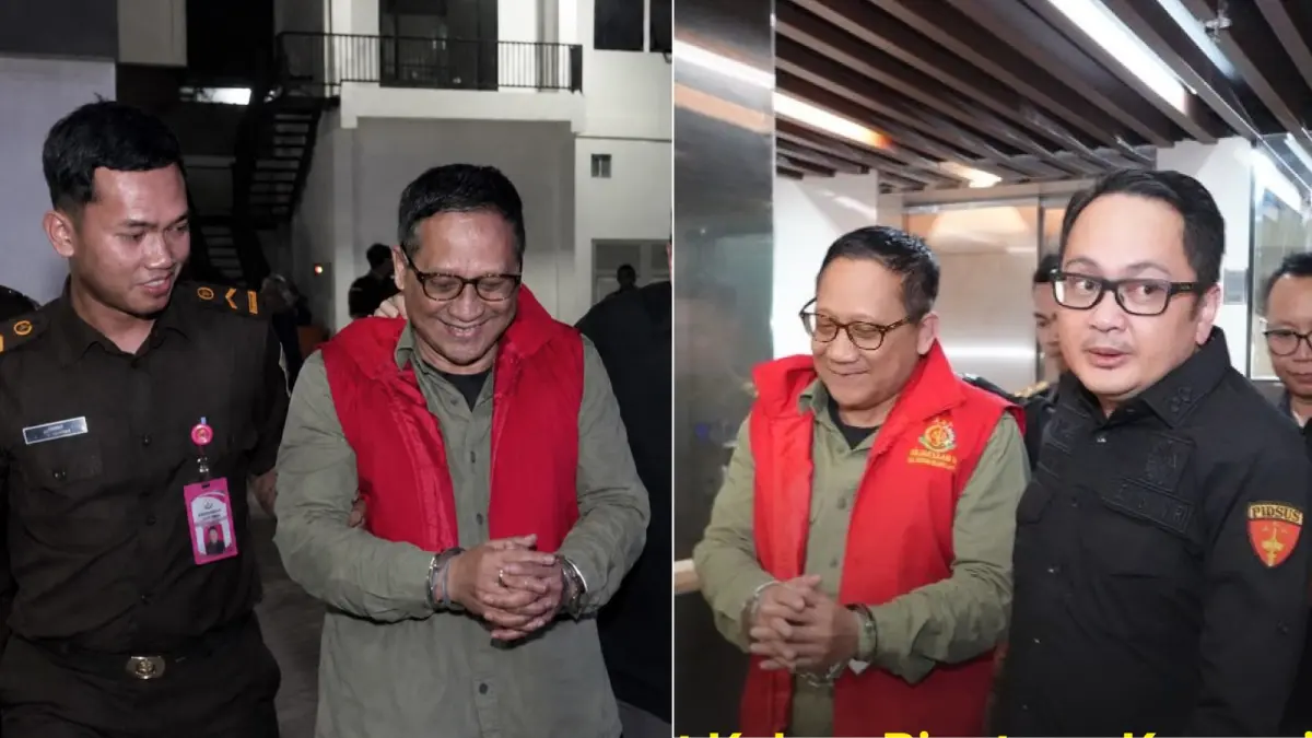 TERSENYUM: Mantan Direktur Utama Chairul Anwar nyengir saat ditetapkan tersangka korupsi pakan satwa di Kebun Binatang Surabaya. (fakta.indo/ig) 