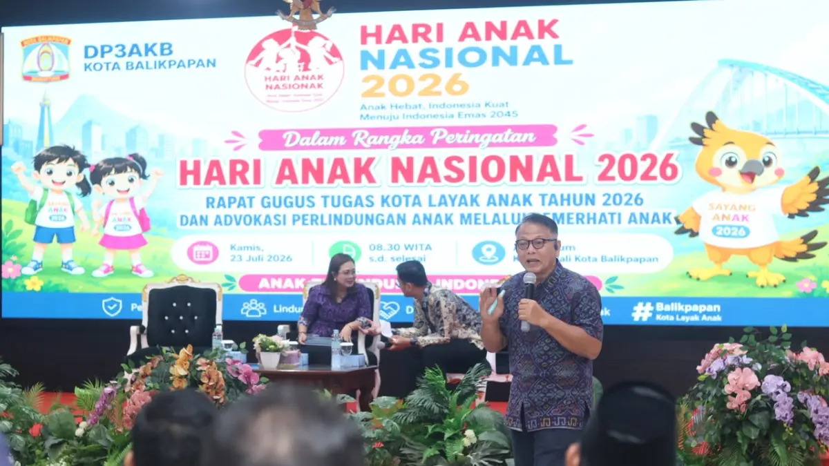 UPAYA: DP3AKB Balikpapan menggelar Rapat Gugus Tugas KLA secara hybrid di Aula Balai Kota Balikpapan, Kamis (23/7/2026). (ANGGI PRADITHA/KP)

&nbsp;